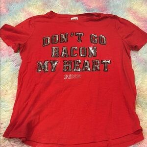 Red Graphic Tee with Sequin Letters